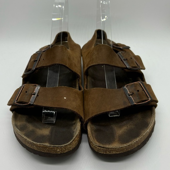 Birkenstock Brown Leather Size 38 Women's 7 Buckle Sandals Double Strap Slingbac - Picture 3 of 9